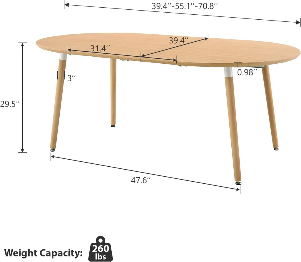 Wood Extendable Round Oval Dining Table