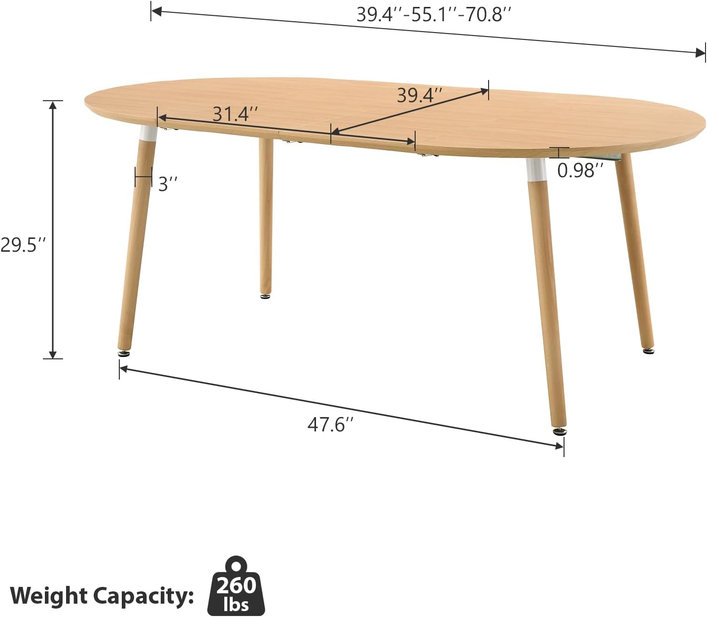 Wood Extendable Round Oval Dining Table
