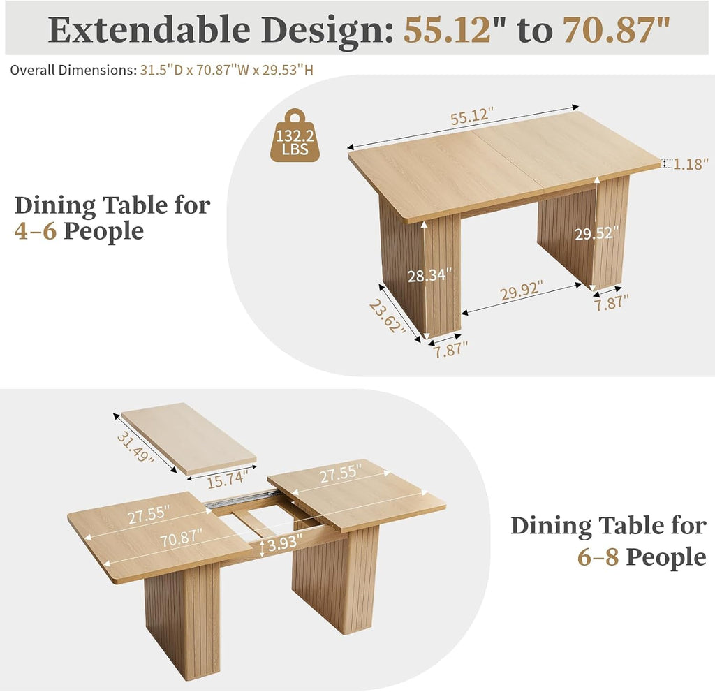 Natural Carved Extendable Dining Table