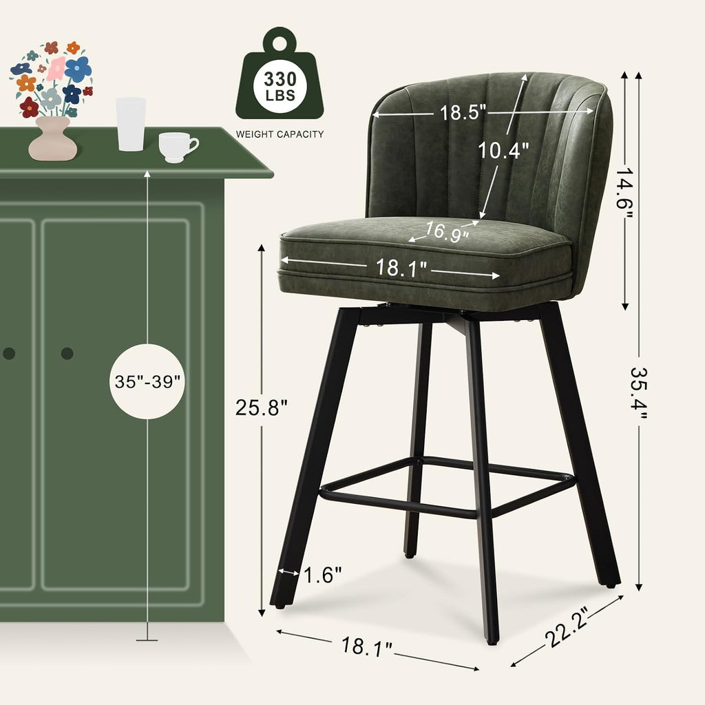 Green 26" Swivel Faux Leather Counter Stools Set of 2