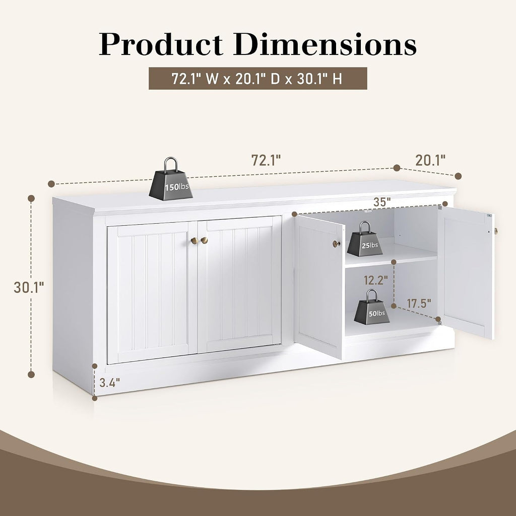 White 72in Barn Door Farmhouse Storage Sideboard