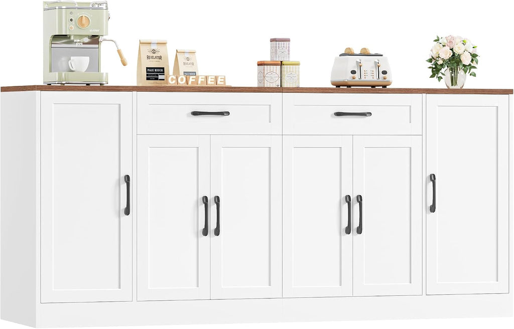 White 71in Soft Close Storage Sideboard Cabinet