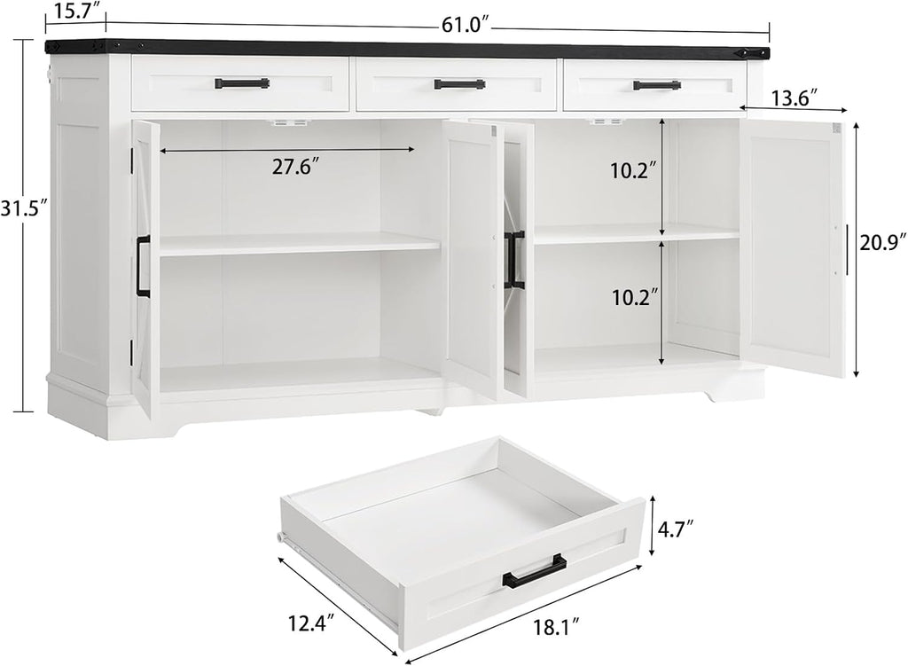White Farmhouse Storage Sideboard Buffet Cabinet