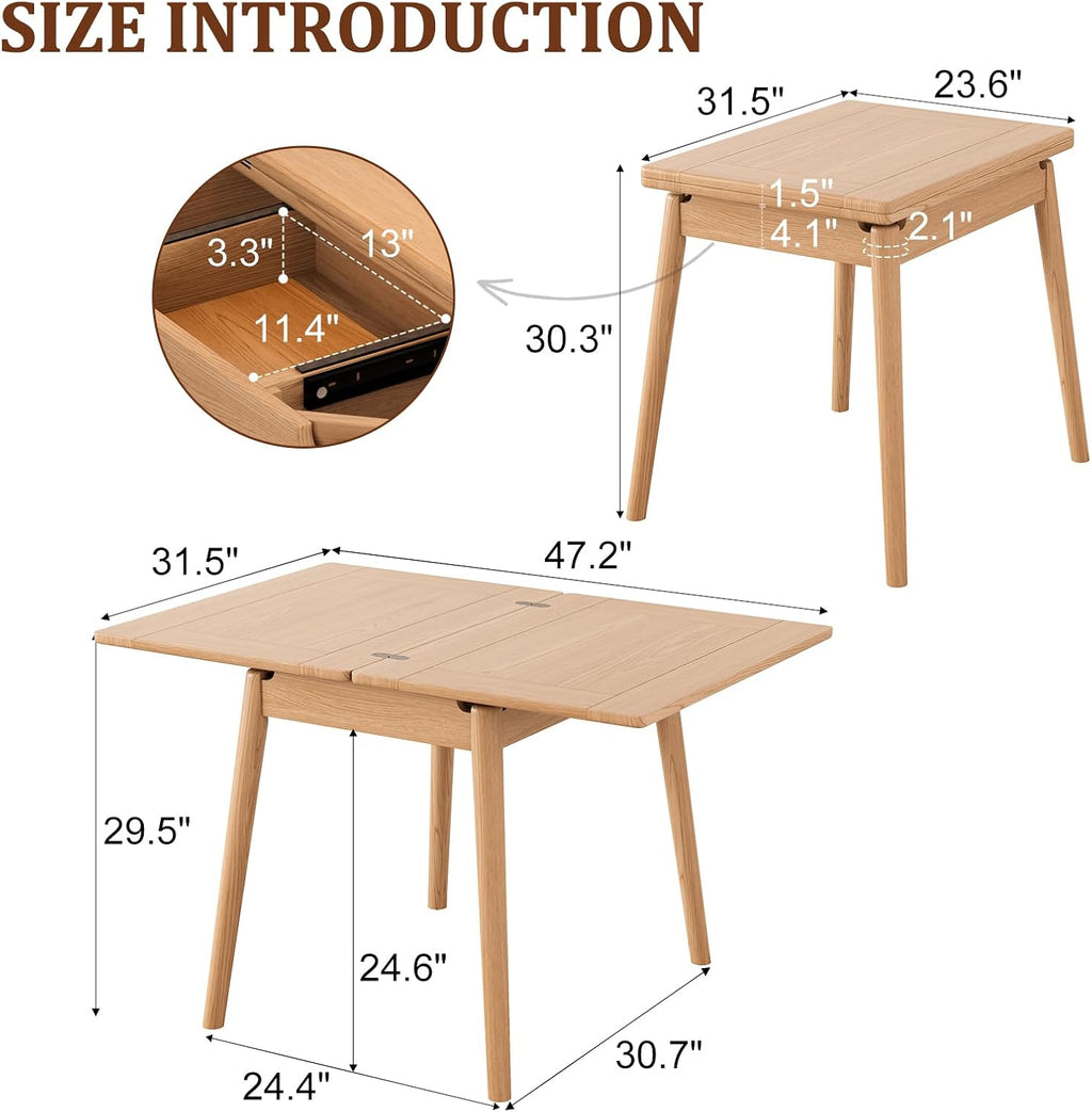 Natural Expandable Solid Wood Dining Table