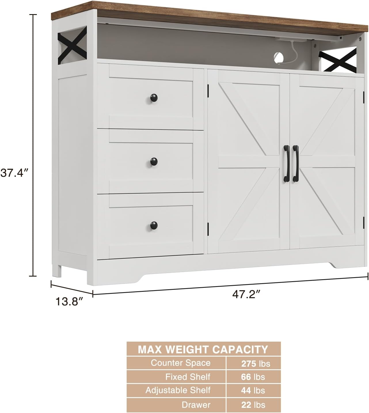 Antique White 47in Farmhouse Storage Sideboard