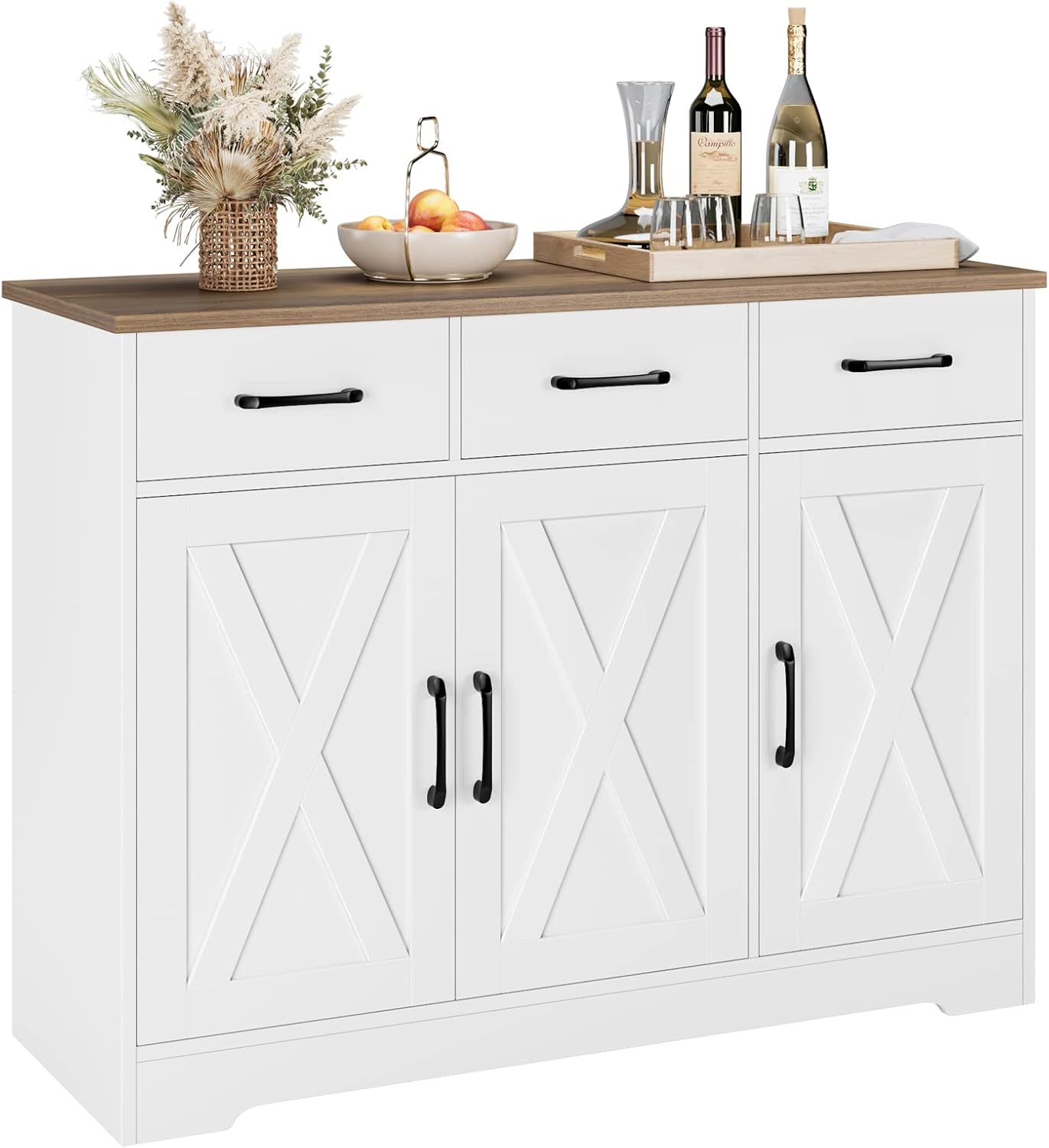 White Barn Door Farmhouse Storage Sideboard Cabinet