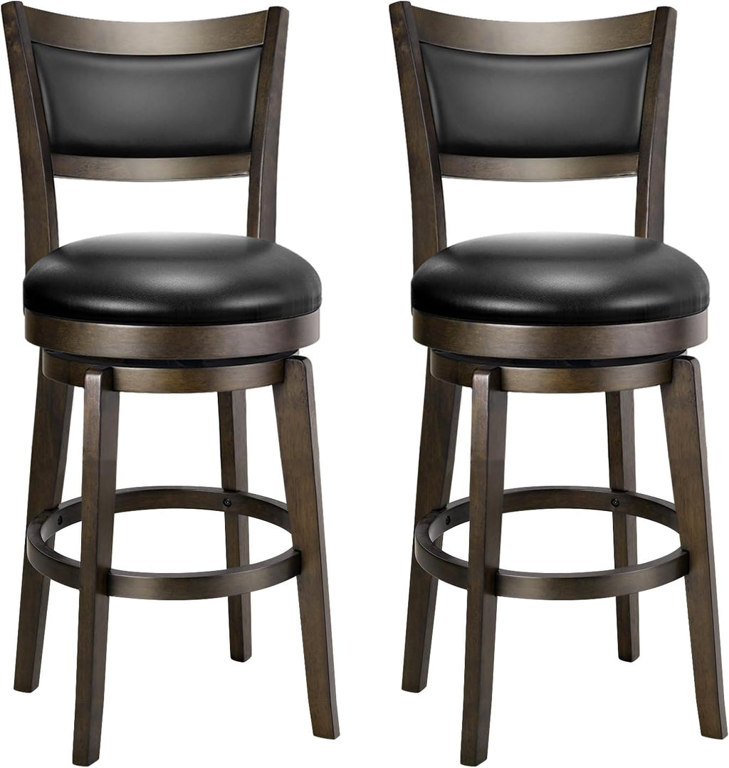 Black 24" High Back Wood Leg Swivel Counter Stools Set of 2