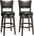 Black 24" High Back Wood Leg Swivel Counter Stools Set of 2