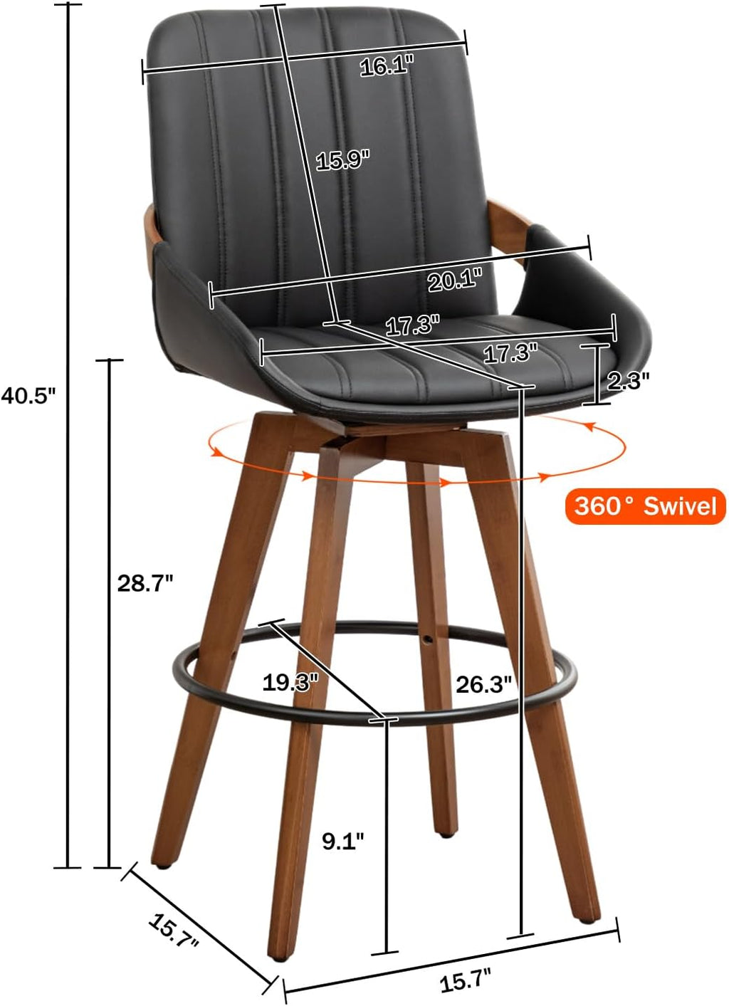 Black Walnut Swivel Counter Bar Stools Set of 4