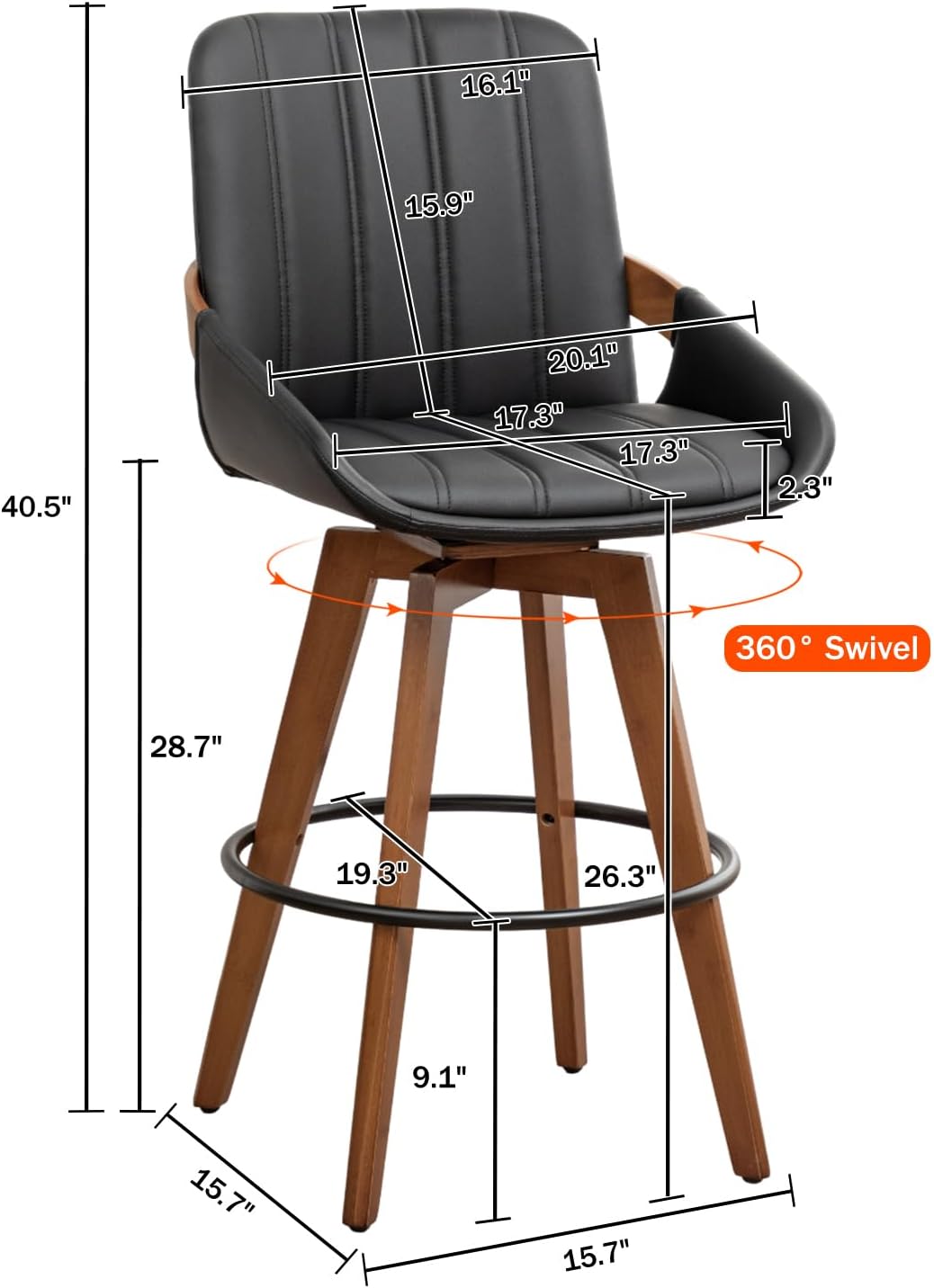 Black Walnut Swivel Counter Bar Stools Set of 4