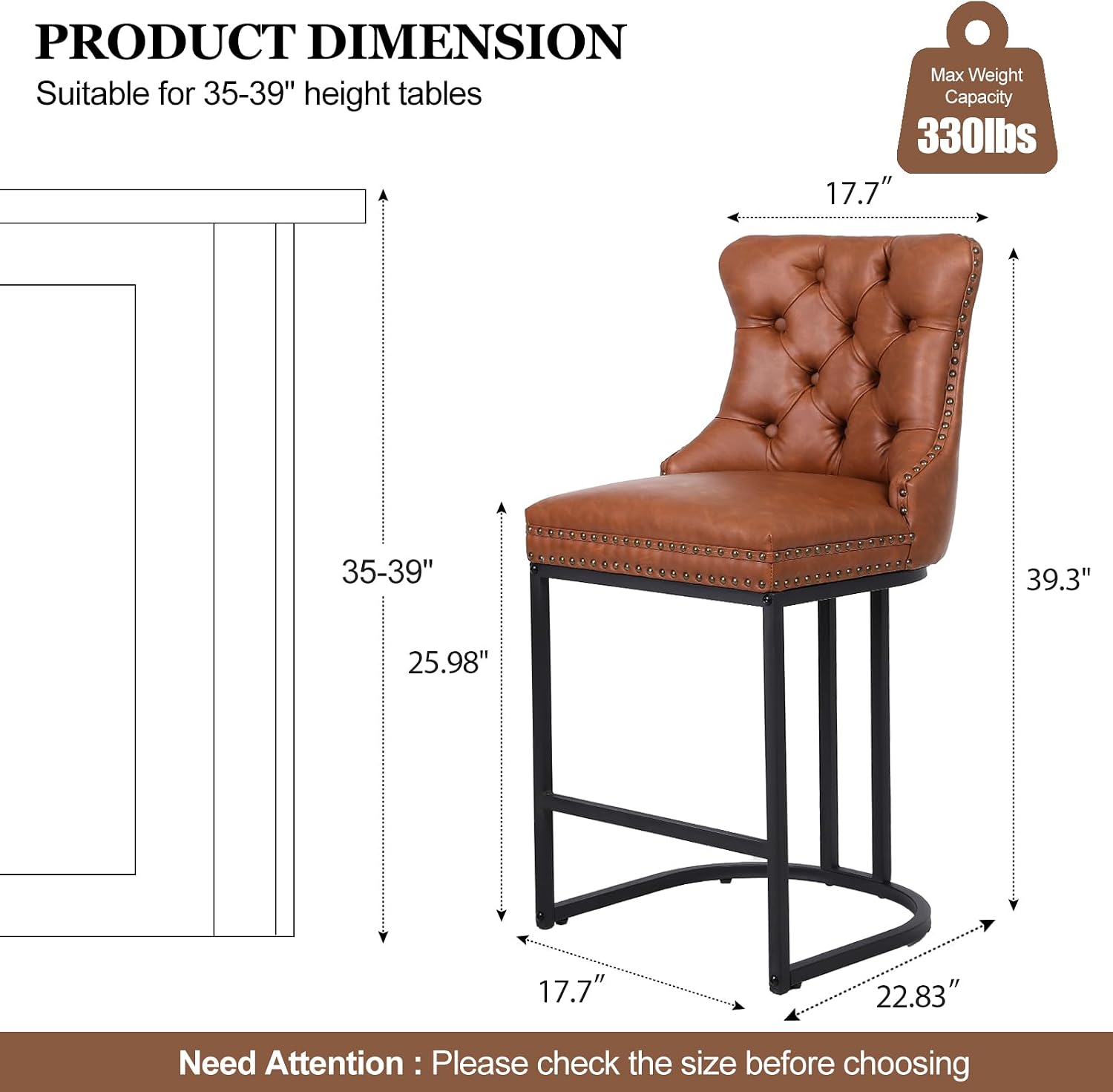 Brown Counter Bar Stools Set of 3