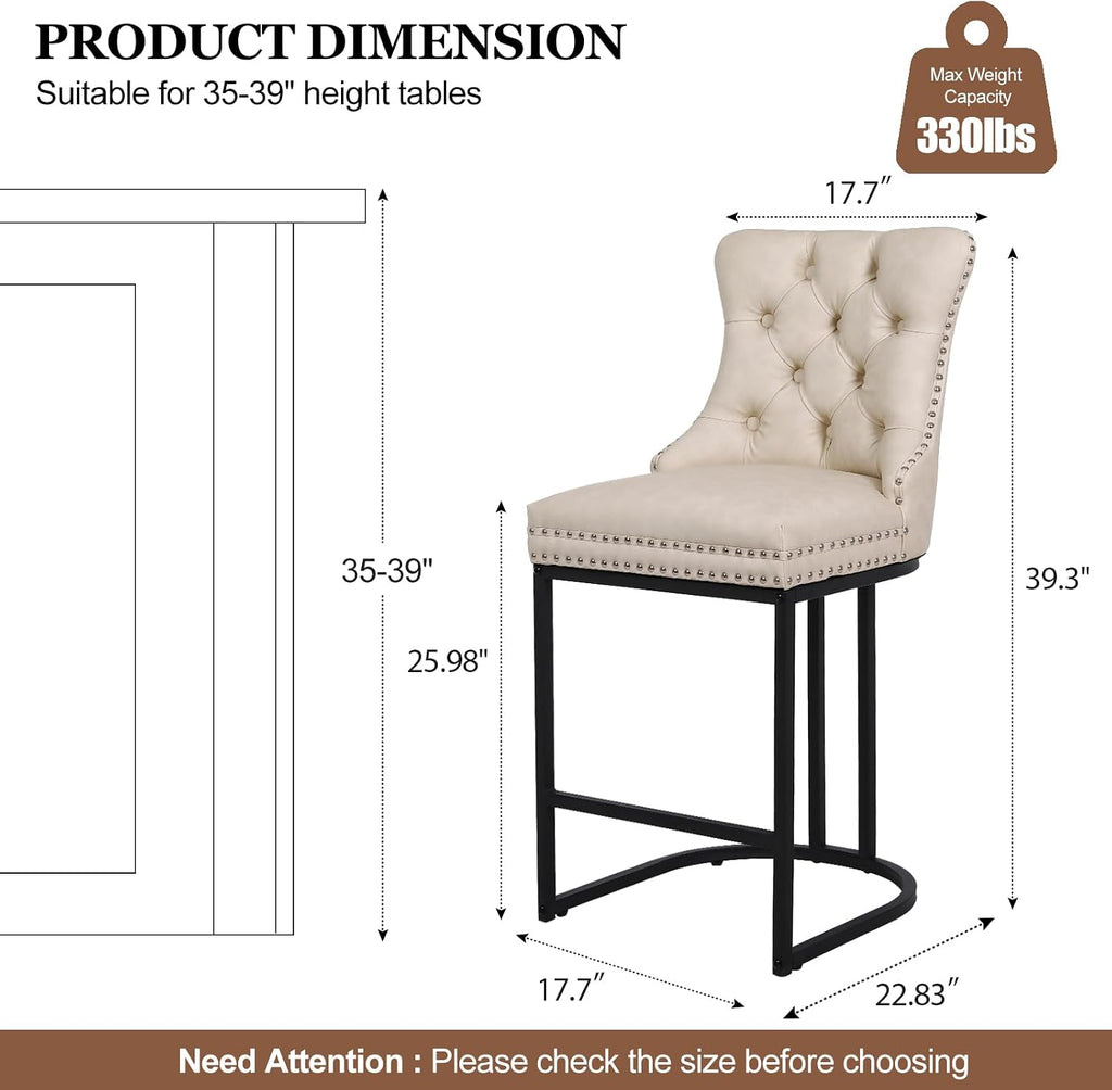 Beige 26" Faux Leather Metal Leg Counter Stools Set of 4