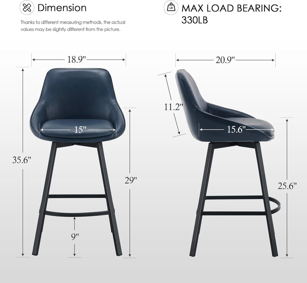 Blue 26" Low Back Swivel Counter Bar Stools Set of 4