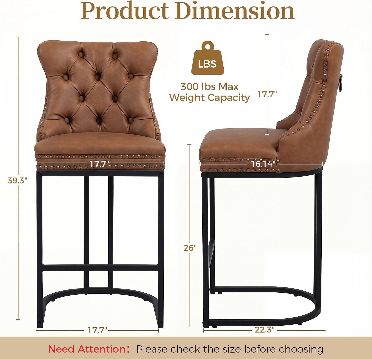 Brown 26" Faux Leather Counter Bar Stools Set of 4