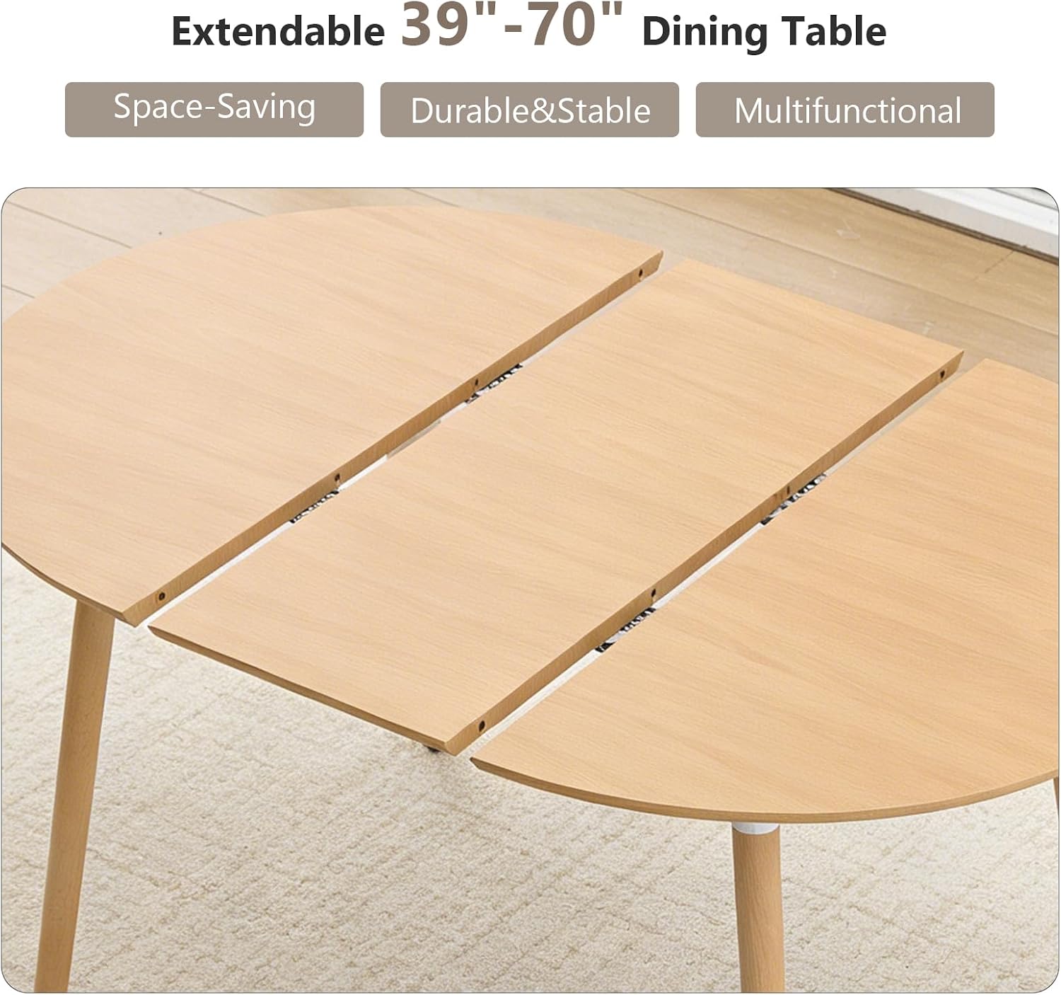 Wood Extendable Round Oval Dining Table