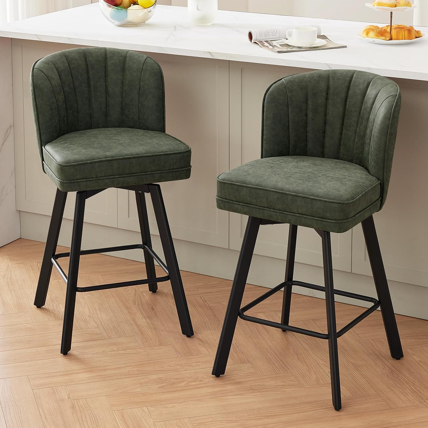 Green 26" Swivel Faux Leather Counter Stools Set of 2