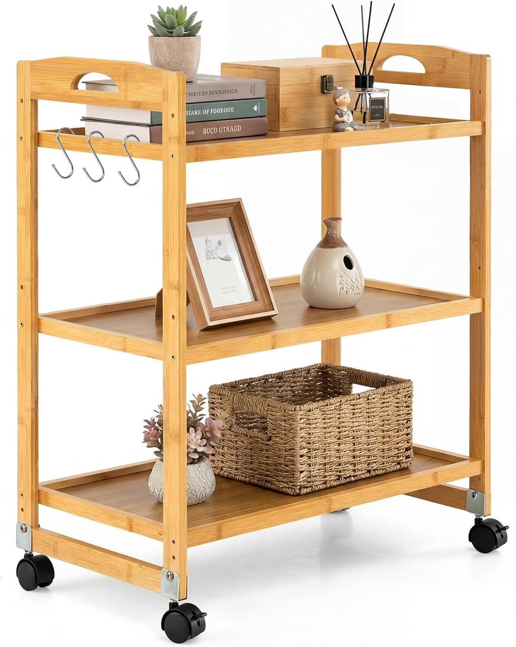Bamboo 3-Tier Rolling Storage Cart