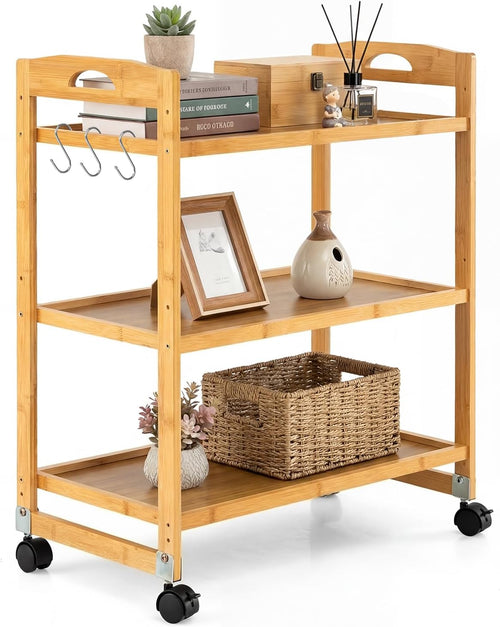 Bamboo 3-Tier Rolling Storage Cart