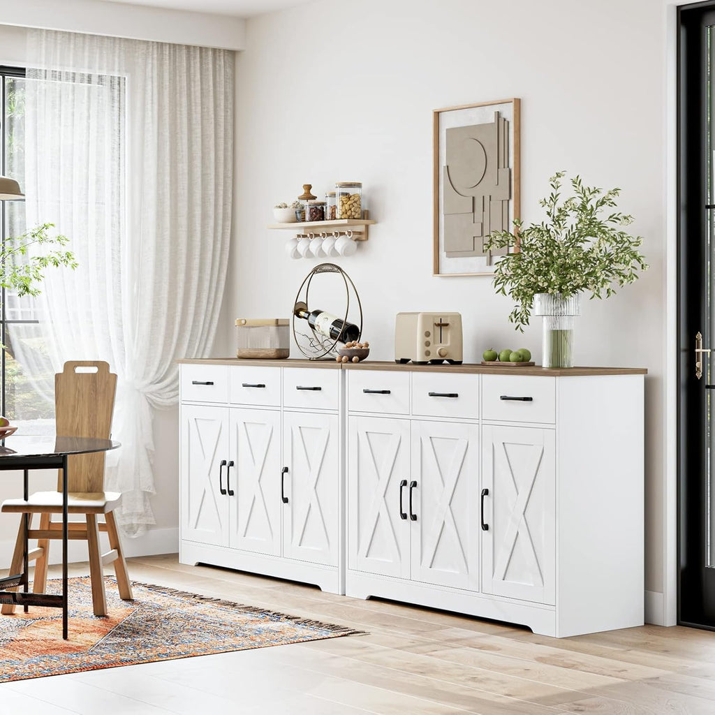 White Barn Door Farmhouse Storage Sideboard Cabinet