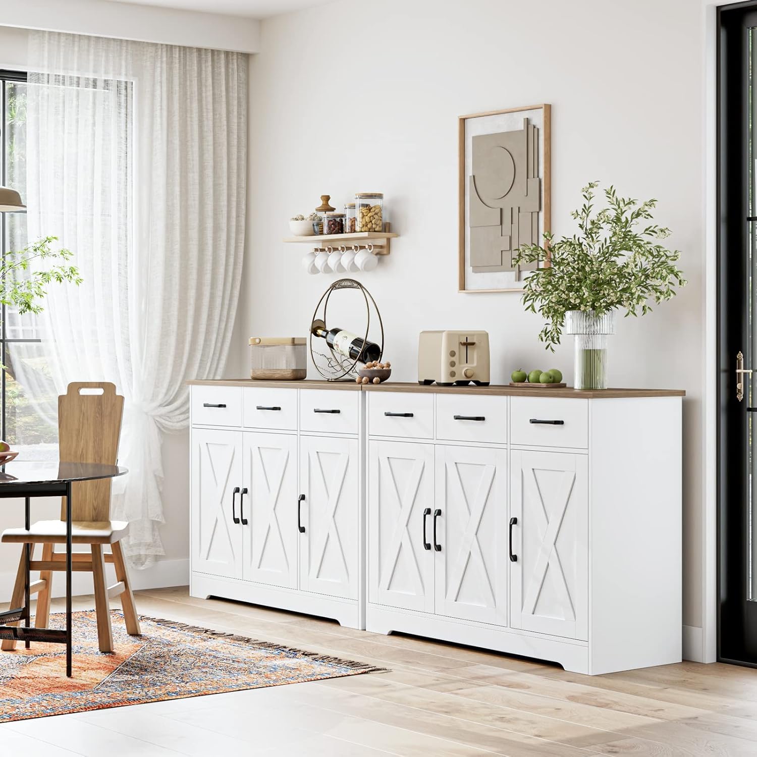 White Barn Door Farmhouse Storage Sideboard Cabinet
