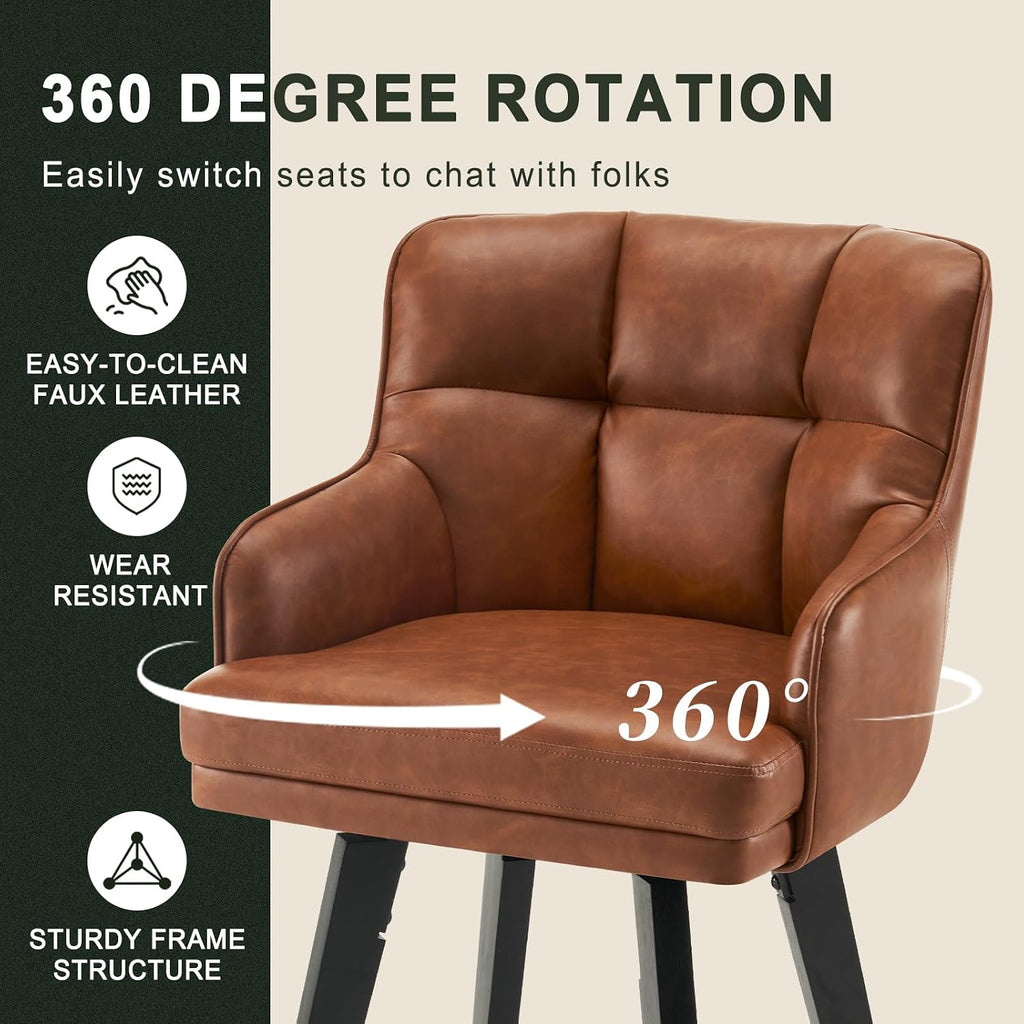 Brown 26" Solid Wood Leg Swivel Counter Stools Set of 2