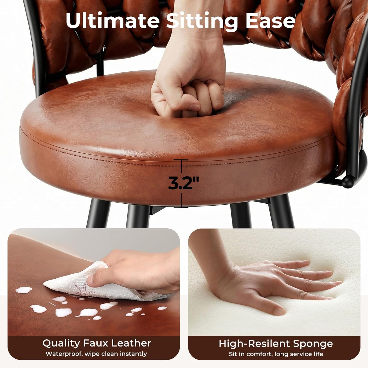Brown 26" Swivel Faux Leather Counter Bar Stools Set of 2