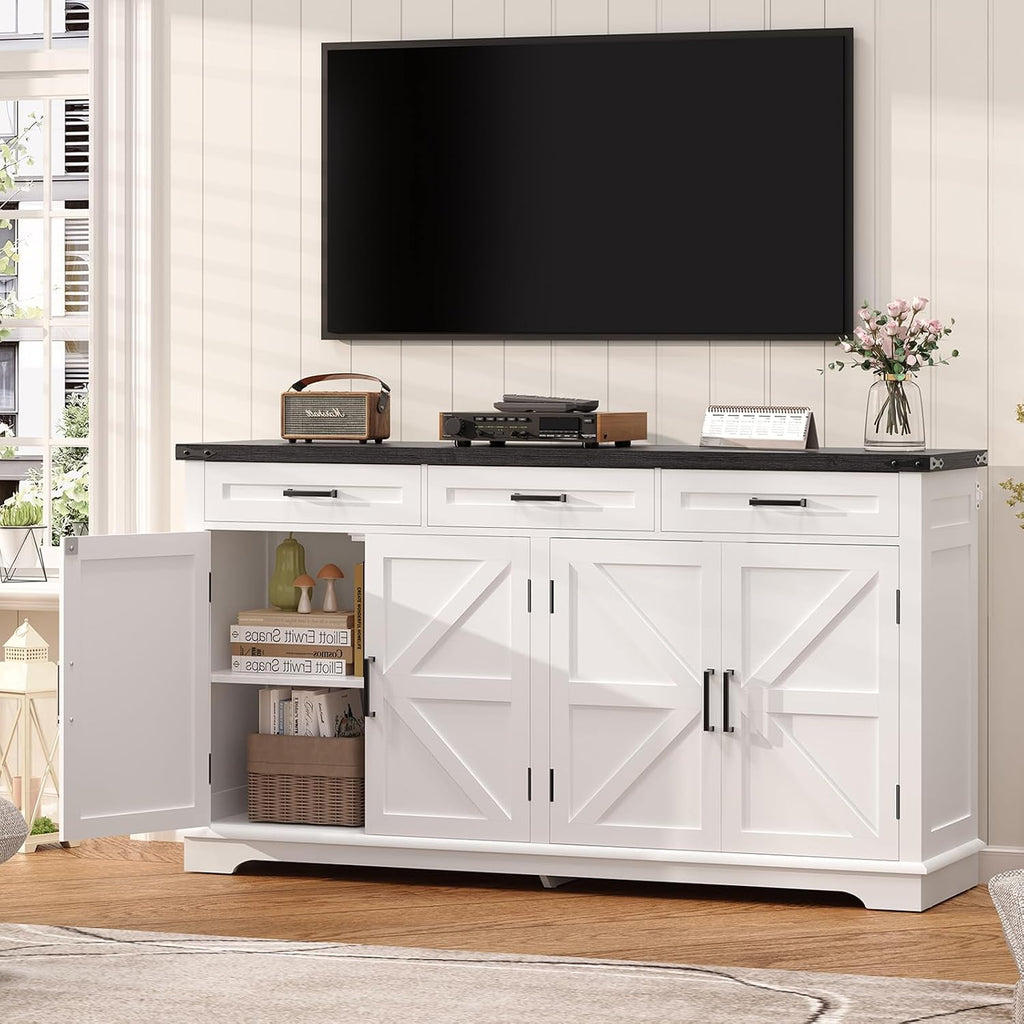 White Farmhouse Storage Sideboard Buffet Cabinet