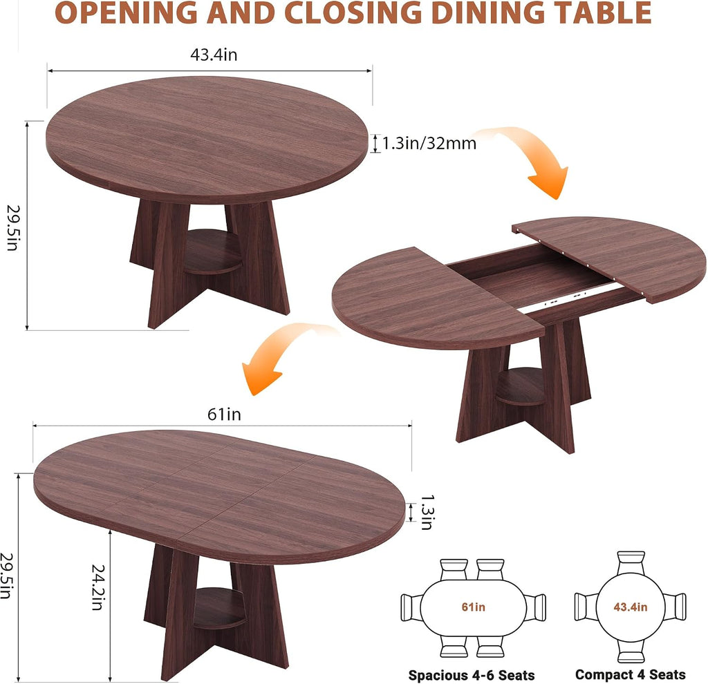 Brown Oval Extendable Pedestal Dining Table