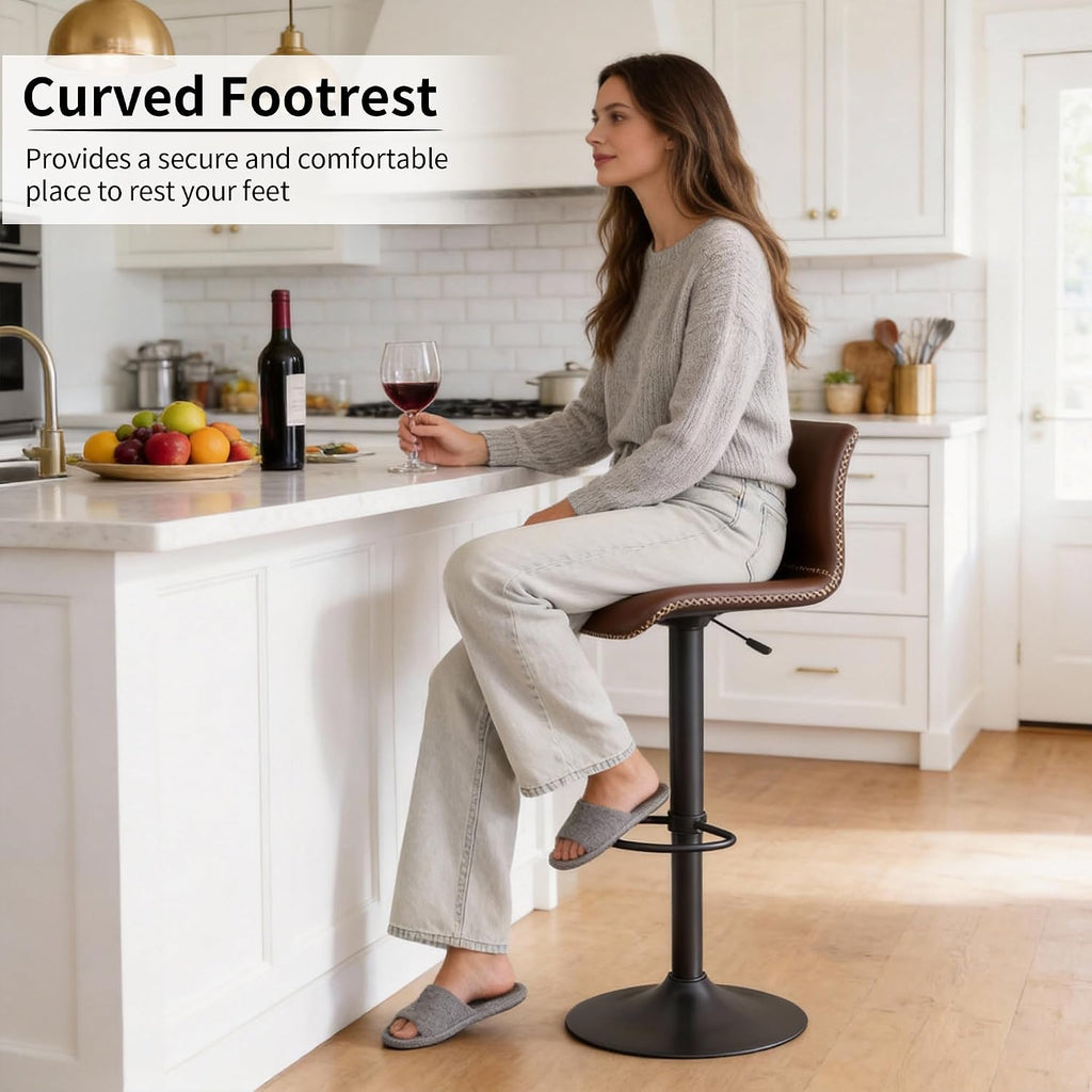 Brown Adjustable Swivel Counter Bar Stools Set of 4