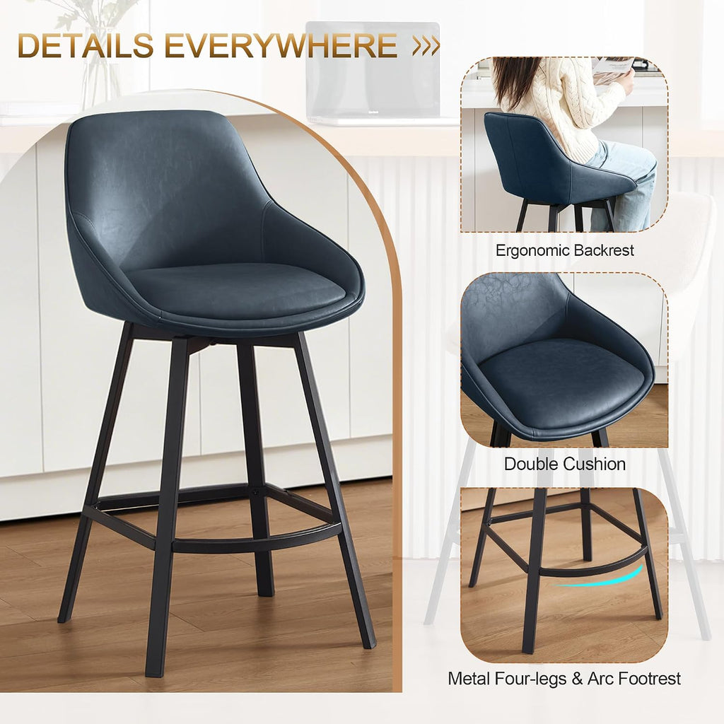 Blue 26" Low Back Swivel Counter Bar Stools Set of 4