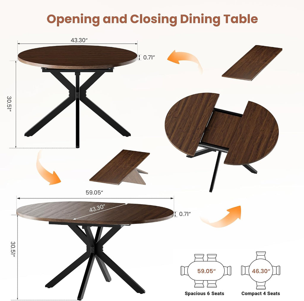 Metal Frame Extendable Farmhouse Table
