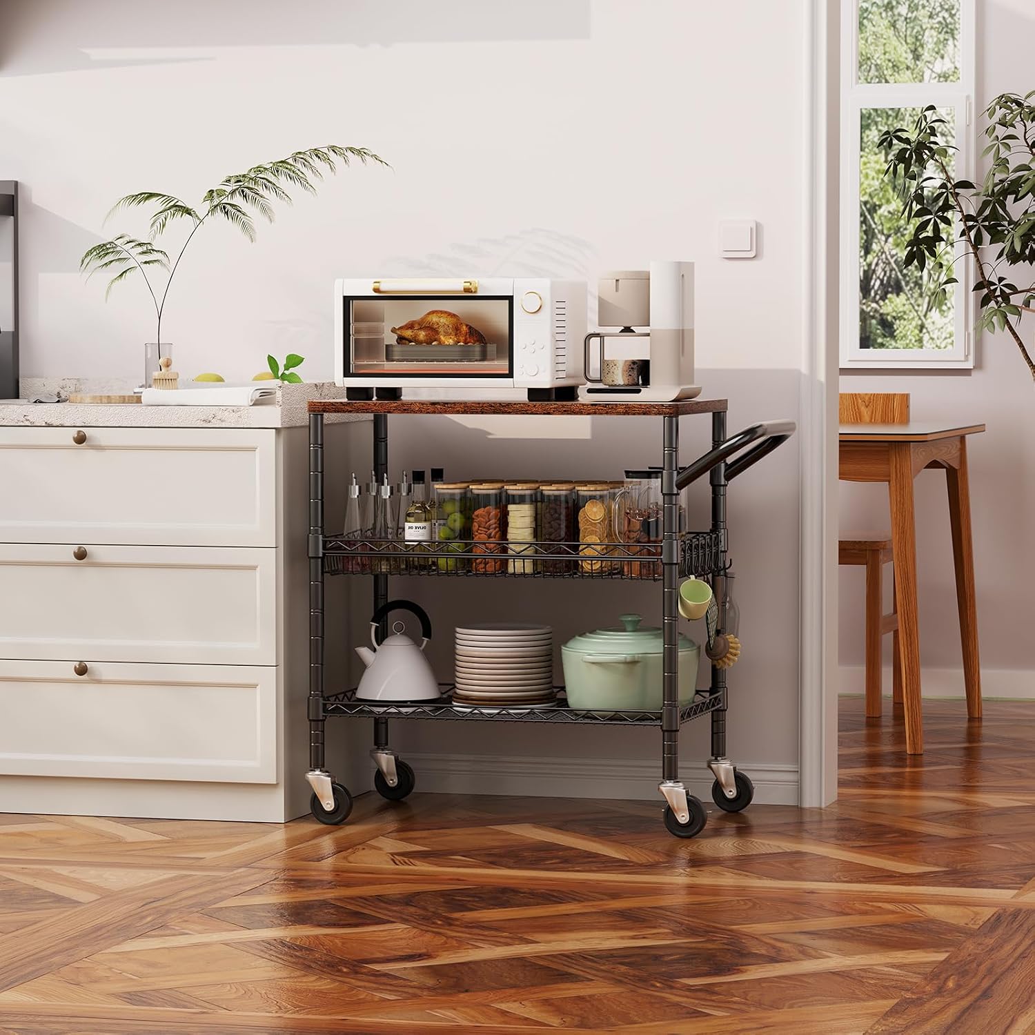 Wood Top Heavy Duty Rolling Utility Cart