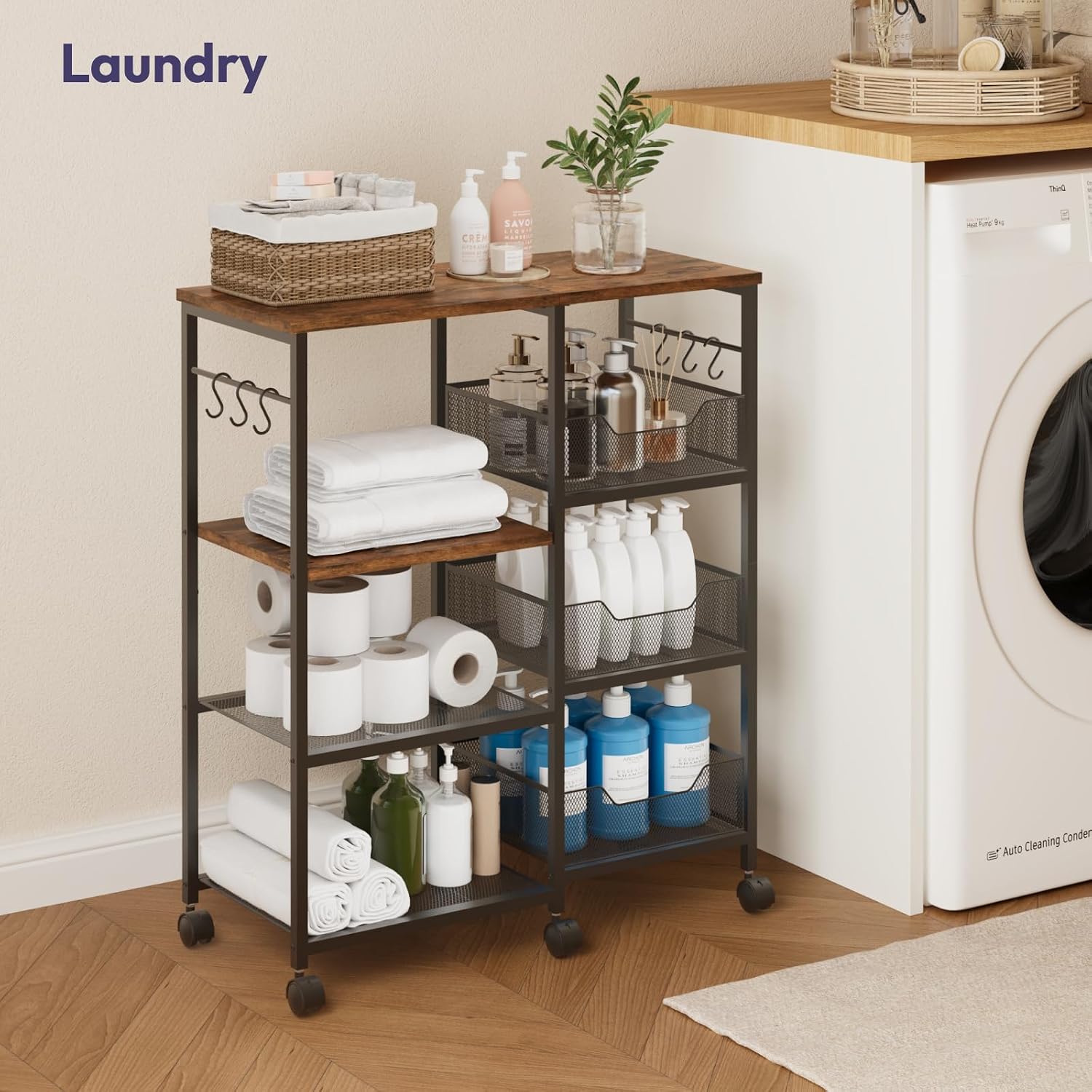 Espresso Rolling Kitchen Storage Cart