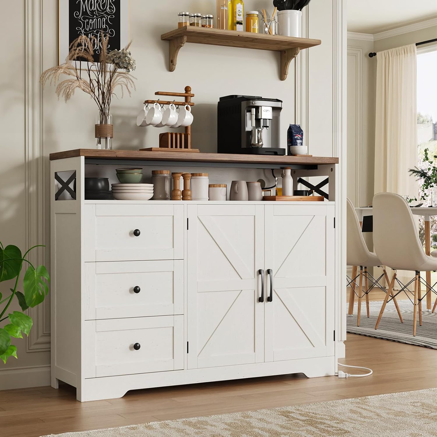 Antique White 47in Farmhouse Storage Sideboard