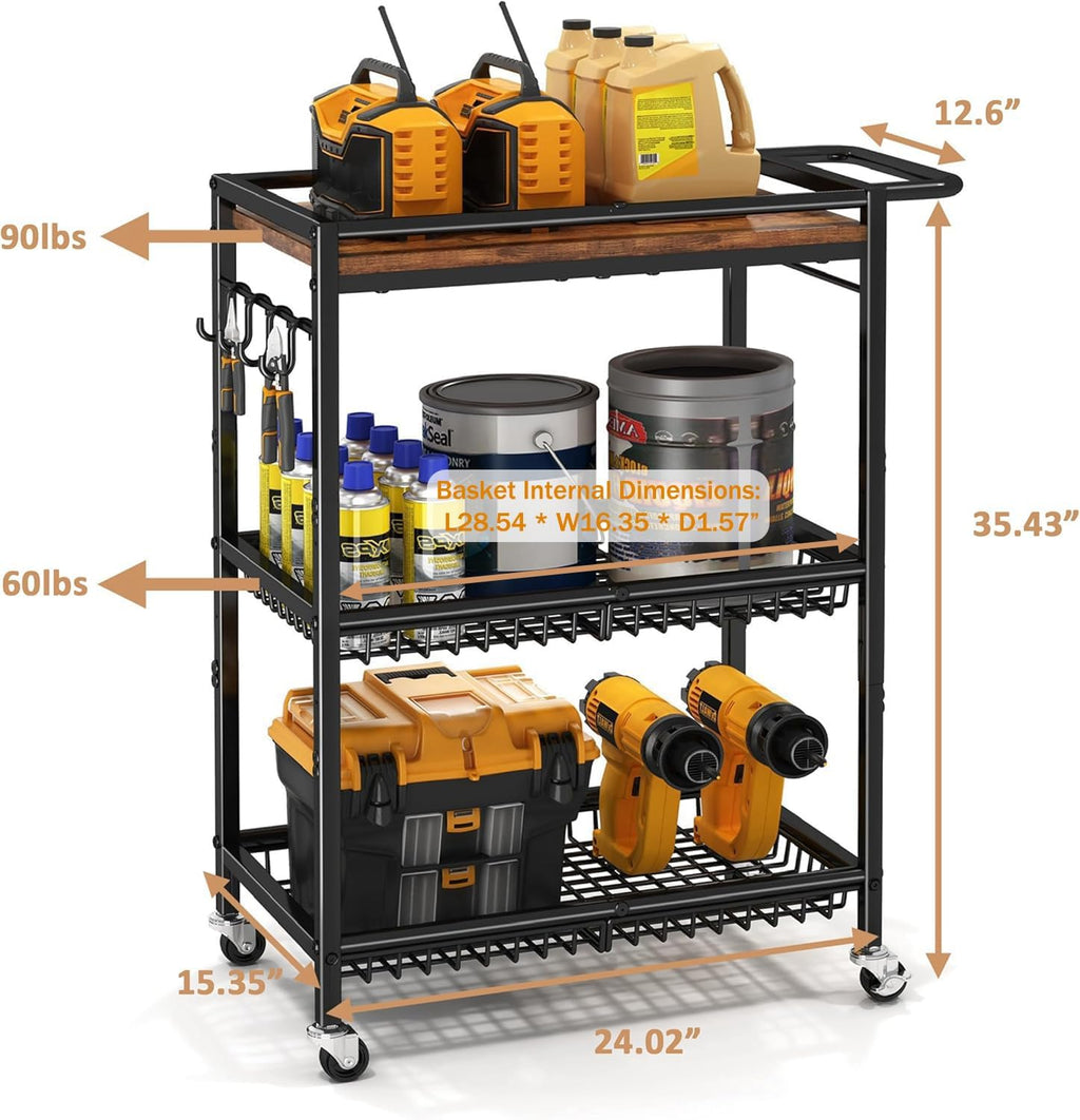 Vintage 3-Tier Rolling Kitchen Storage Cart