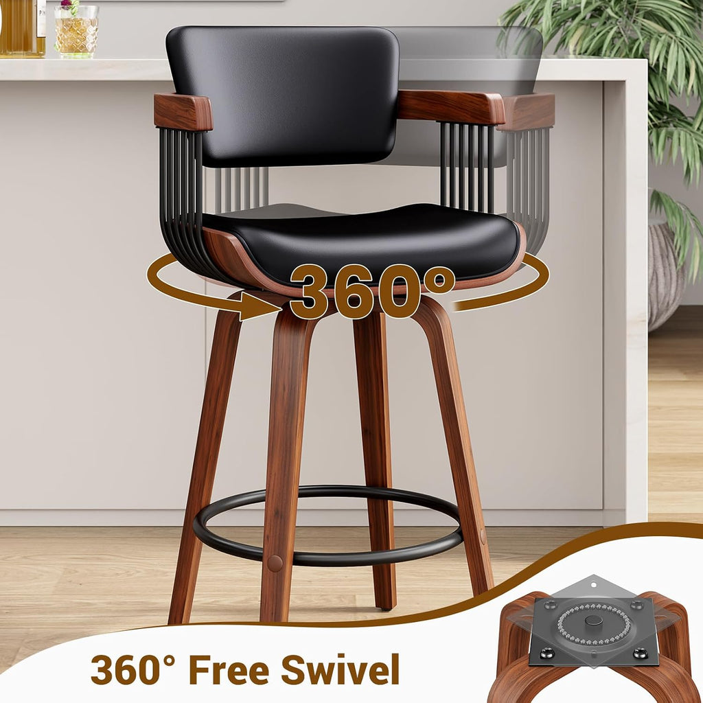 Black Swivel Arm Counter Stools Set of 3