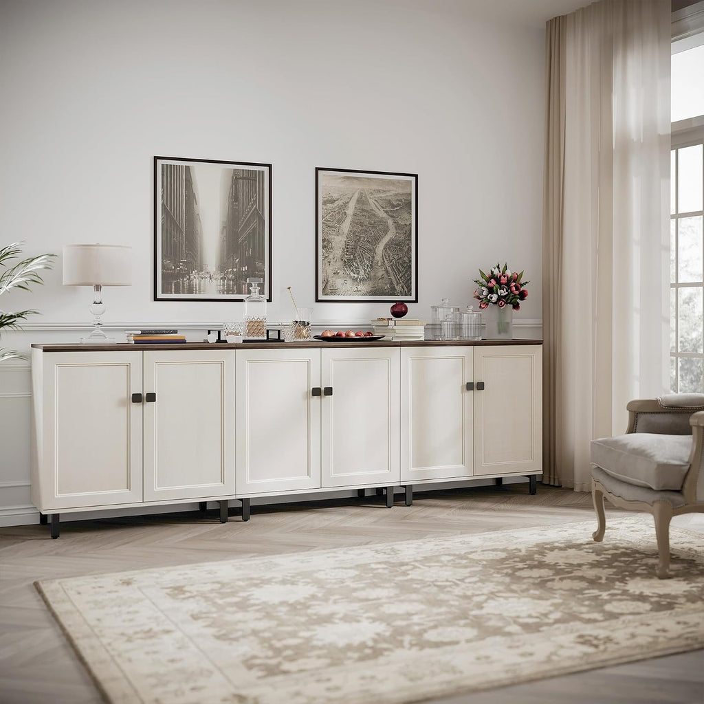 White Farmhouse Storage Sideboard Cabinet
