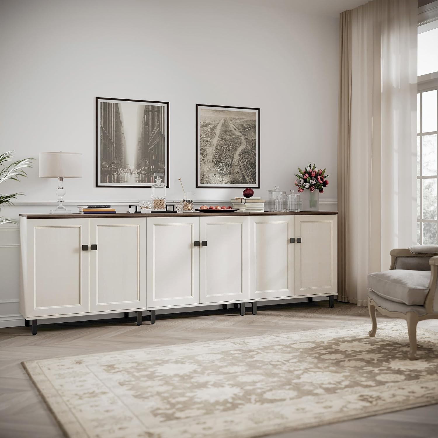 White Farmhouse Storage Sideboard Cabinet