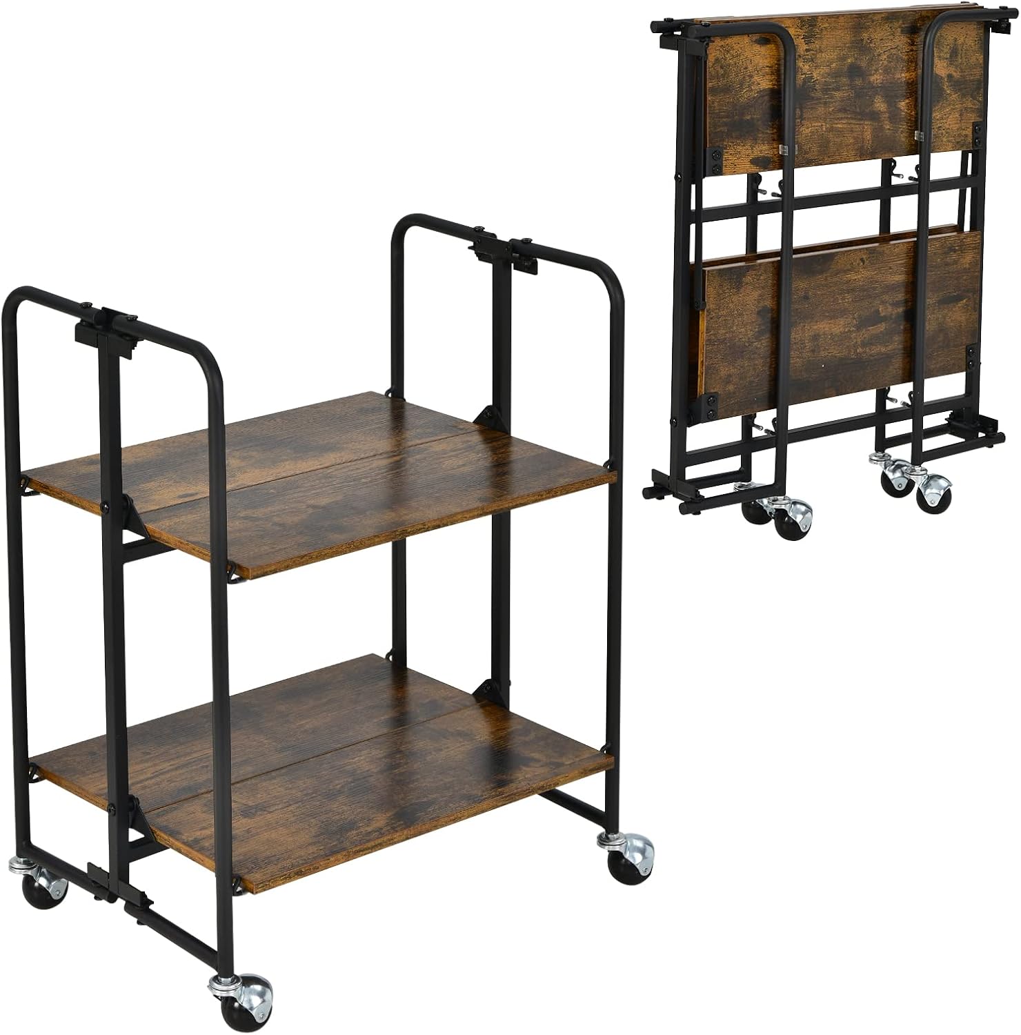 Foldable Rolling 2-Tier Kitchen Storage Cart