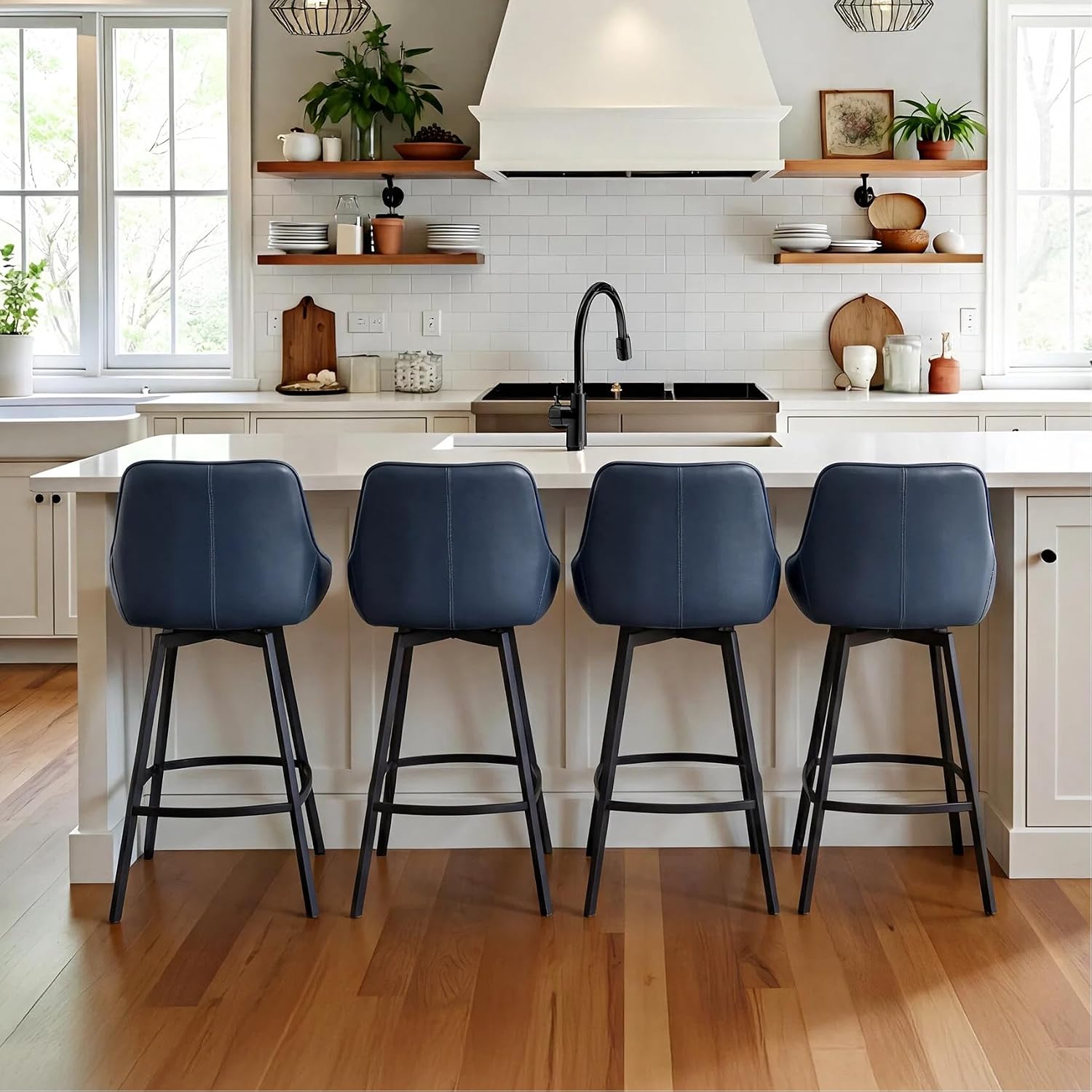 Blue 26" Low Back Swivel Counter Bar Stools Set of 4