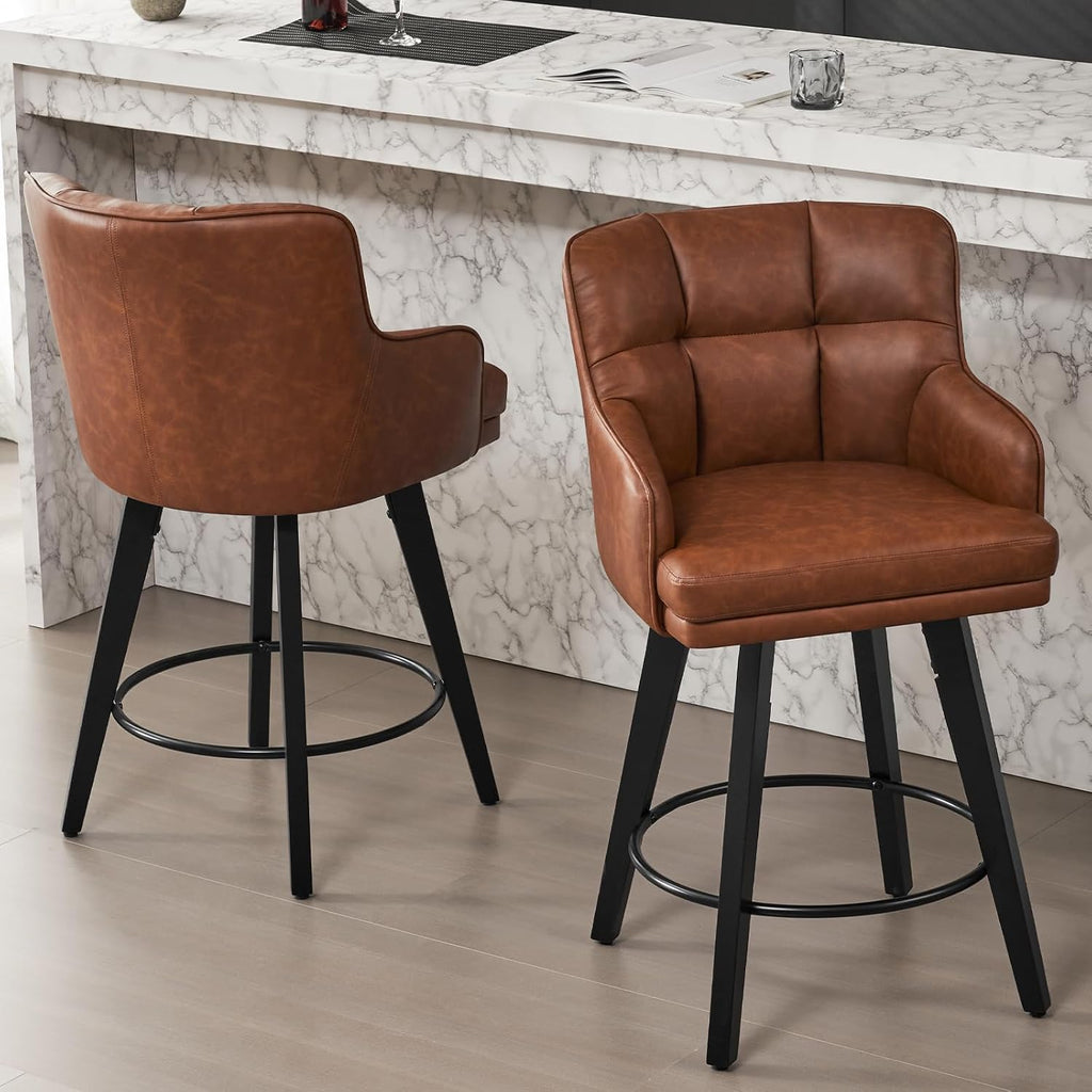 Brown 26" Solid Wood Leg Swivel Counter Stools Set of 2