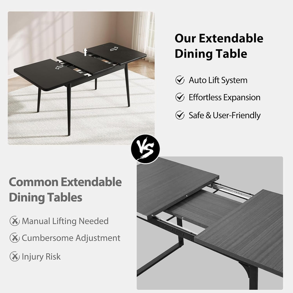 Black Solid Wood Extendable Dining Table