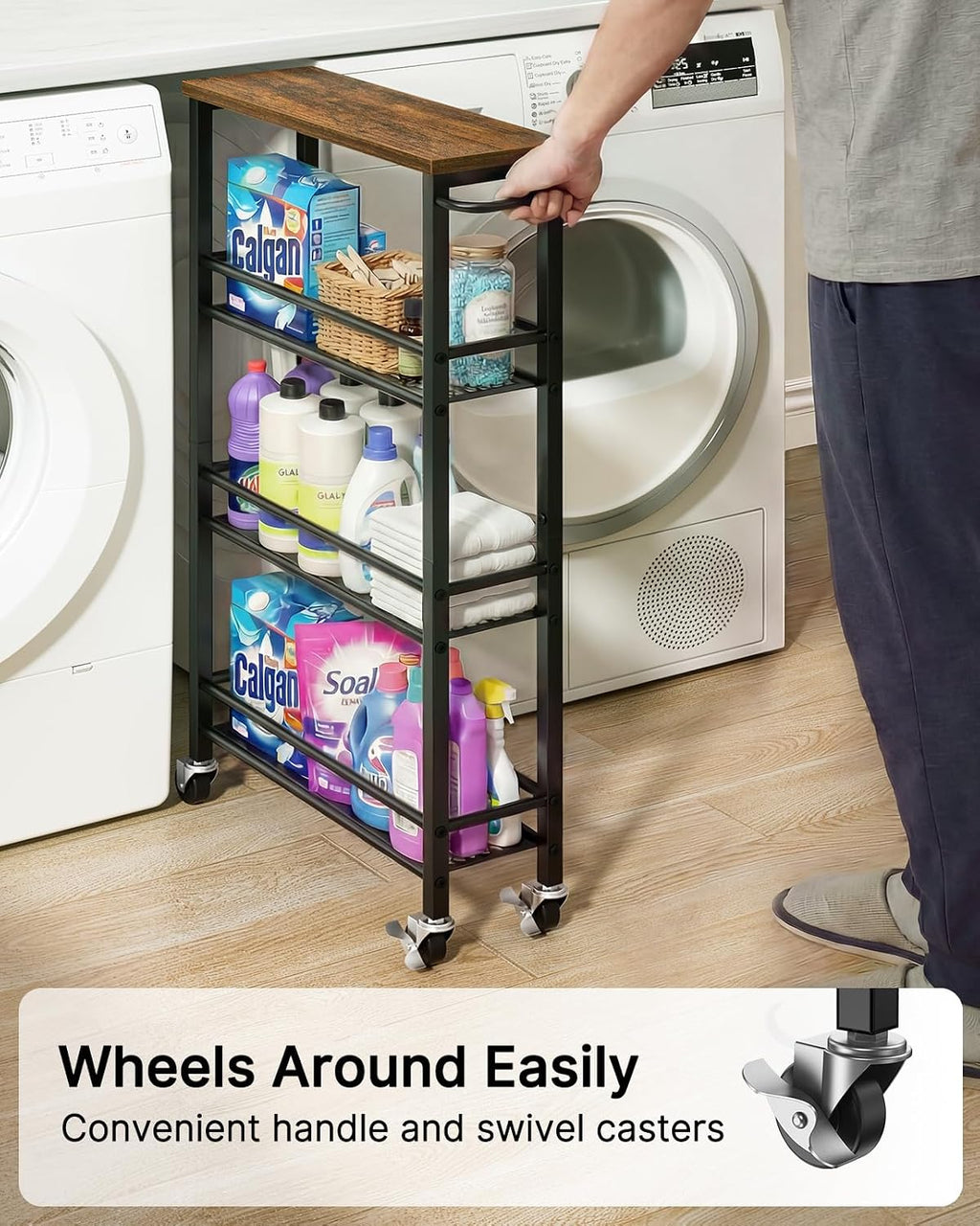 Black Brown 4-Tier Rolling Slim Storage Cart