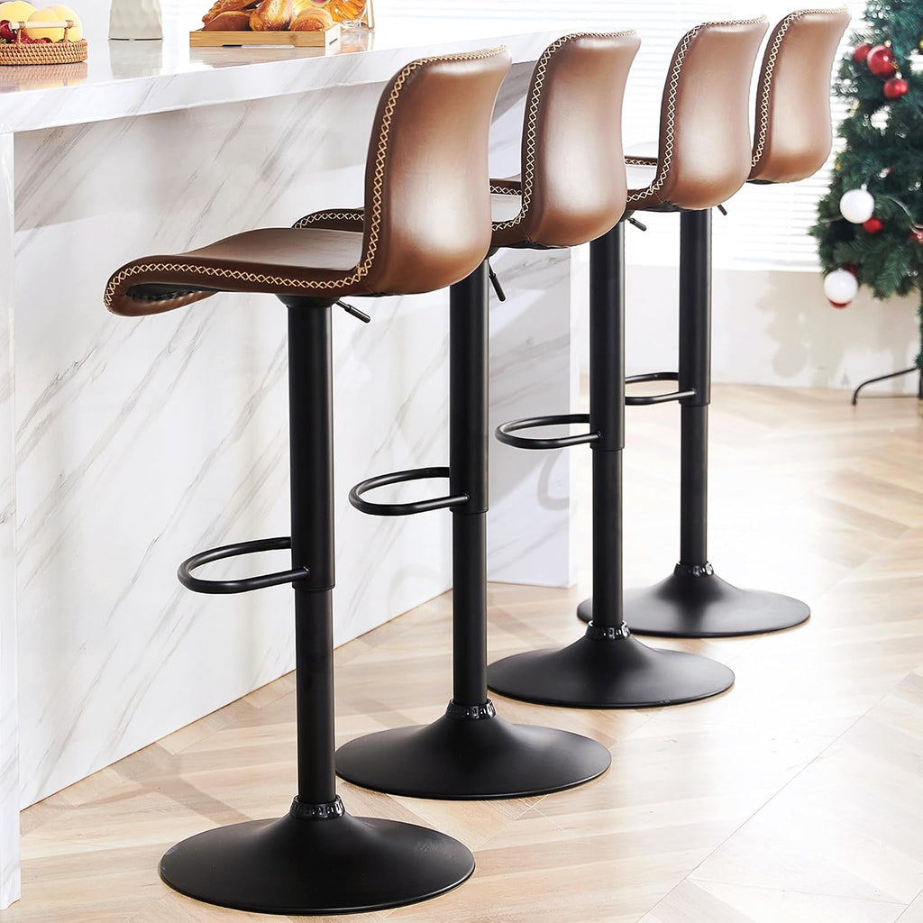 Brown Adjustable Swivel Counter Bar Stools Set of 4
