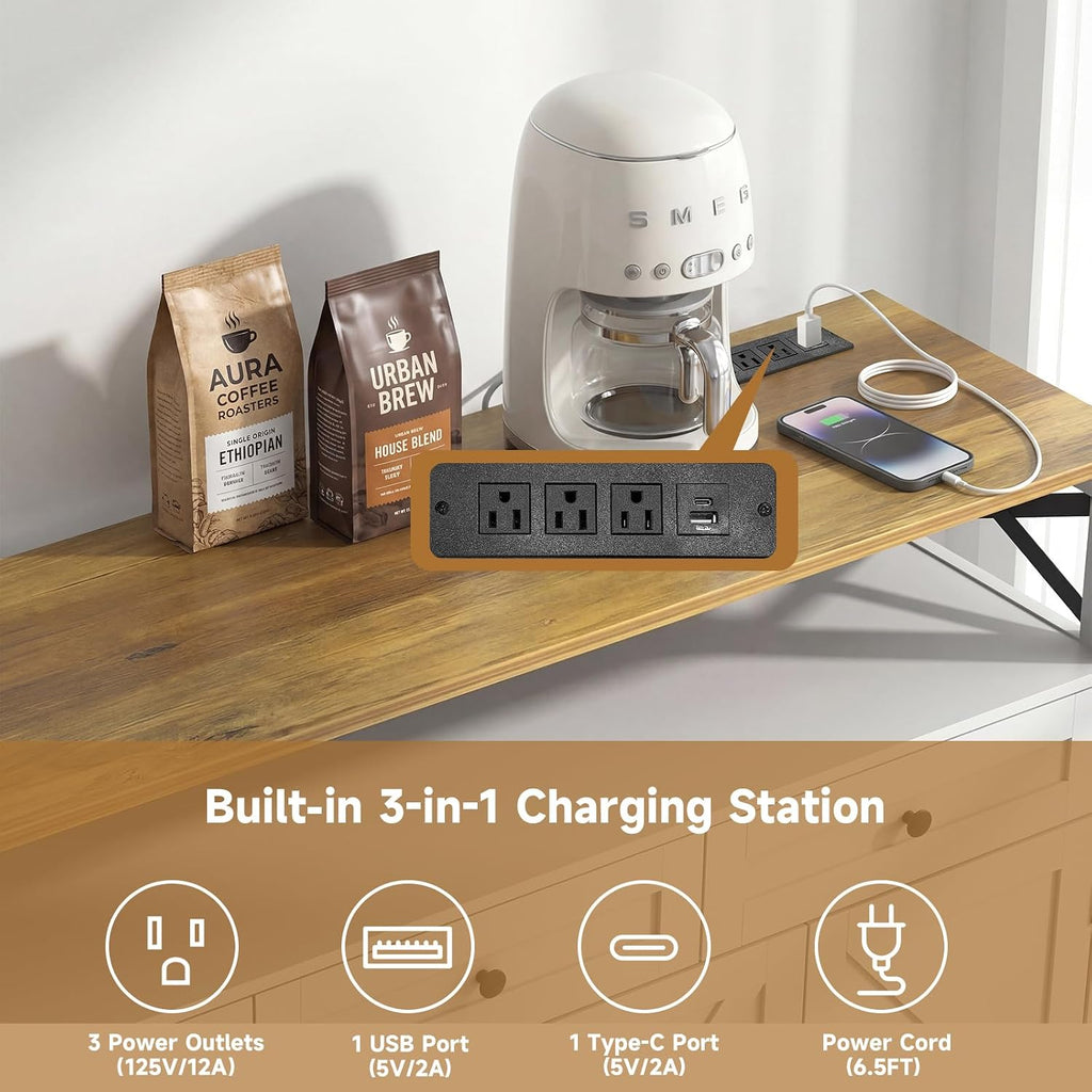 White 55in Farmhouse Sideboard with Charging Station