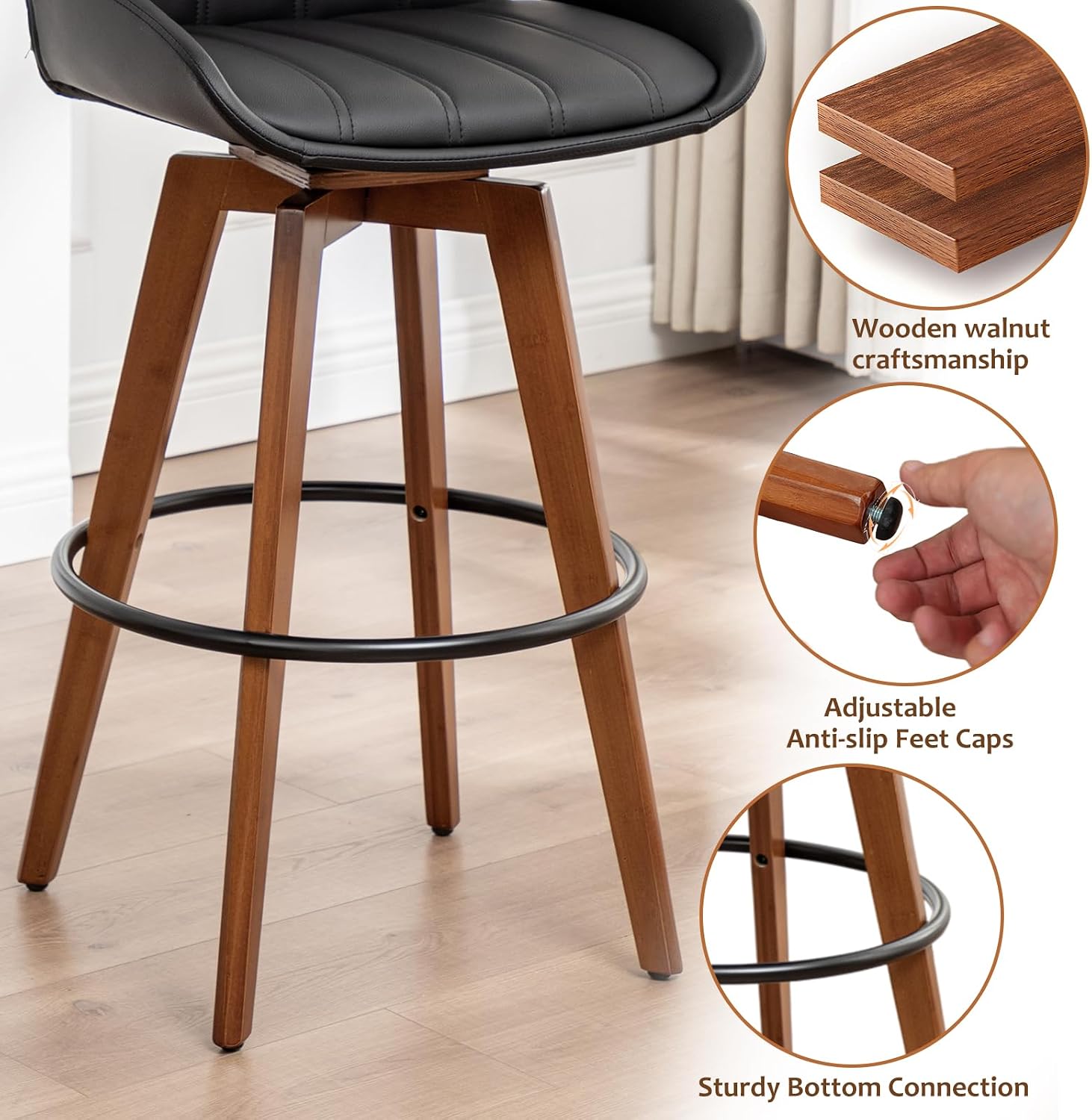 Black Walnut Swivel Counter Bar Stools Set of 4