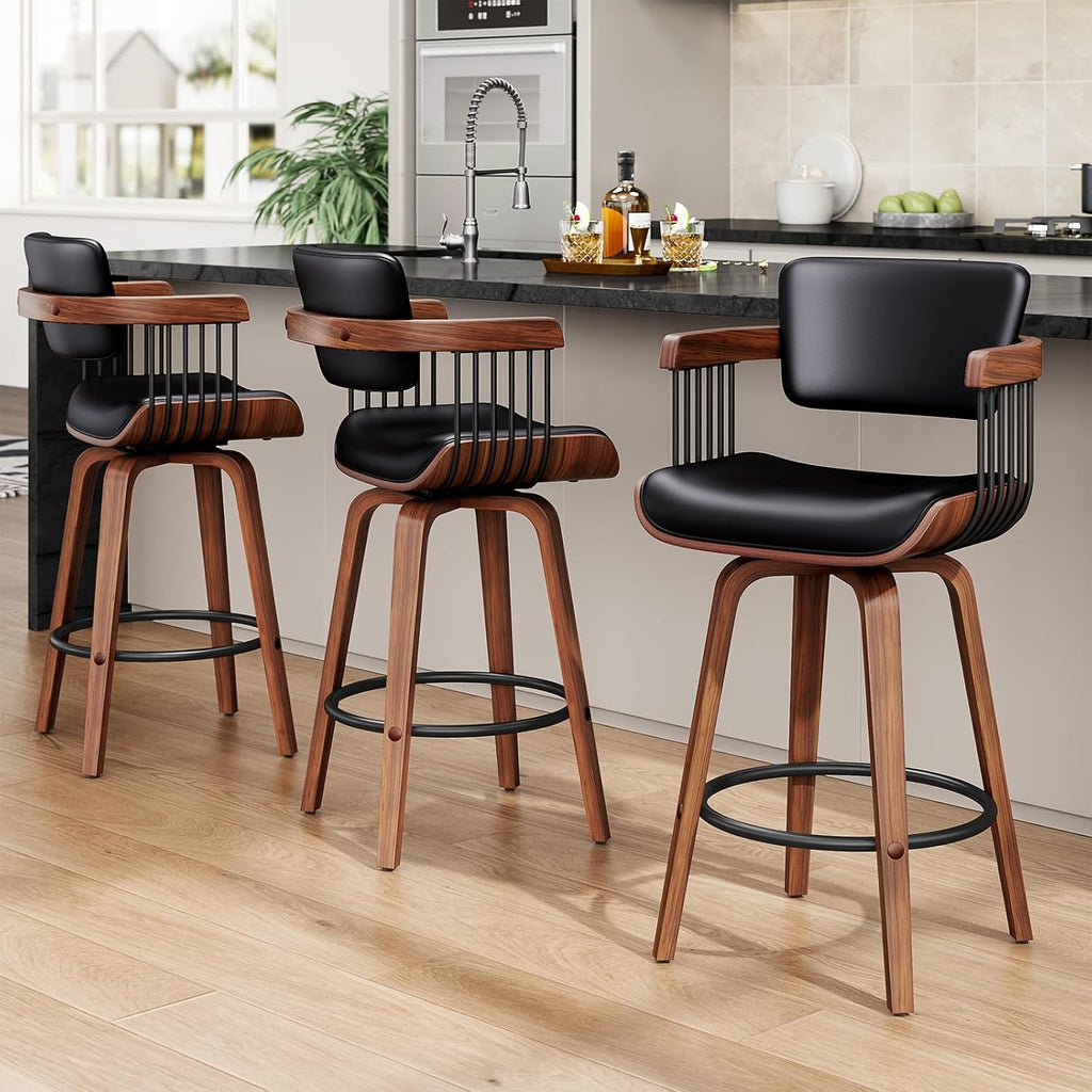Black Swivel Arm Counter Stools Set of 3