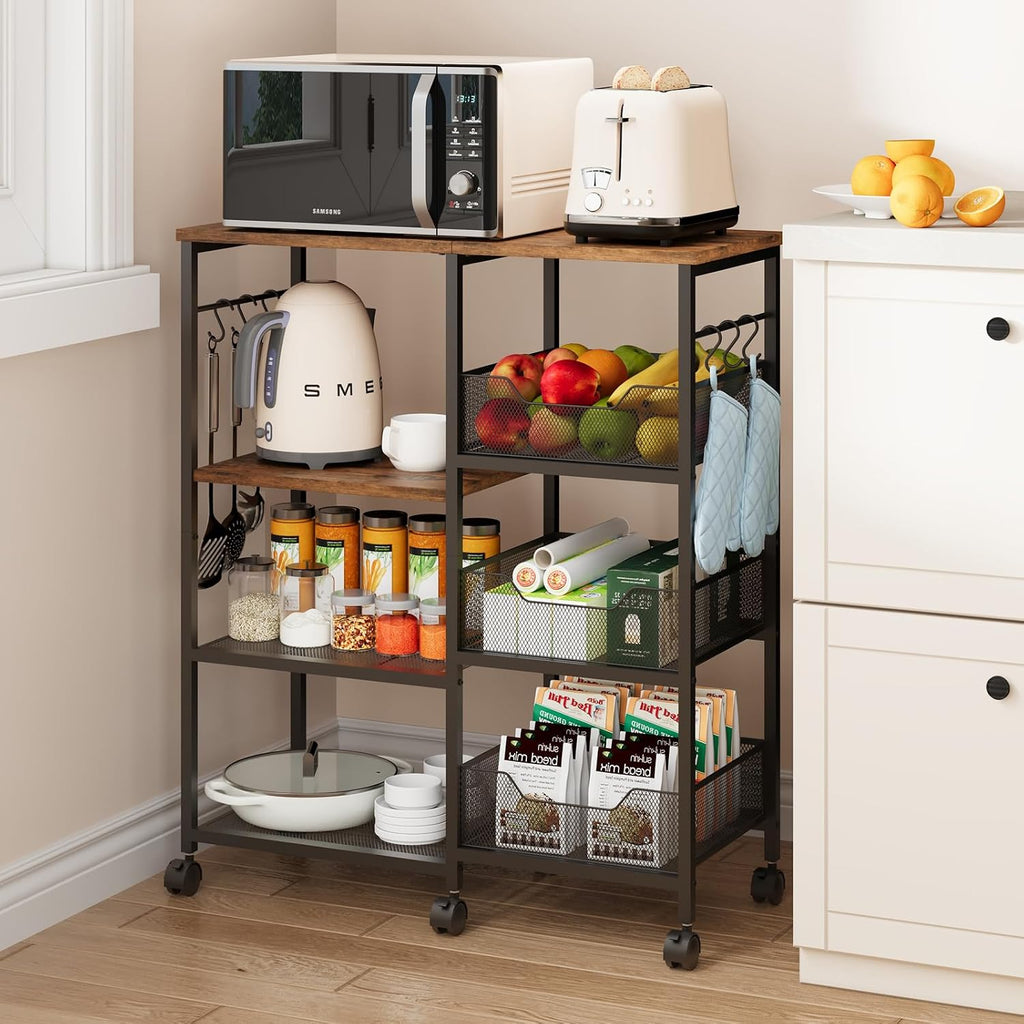 Espresso Rolling Kitchen Storage Cart