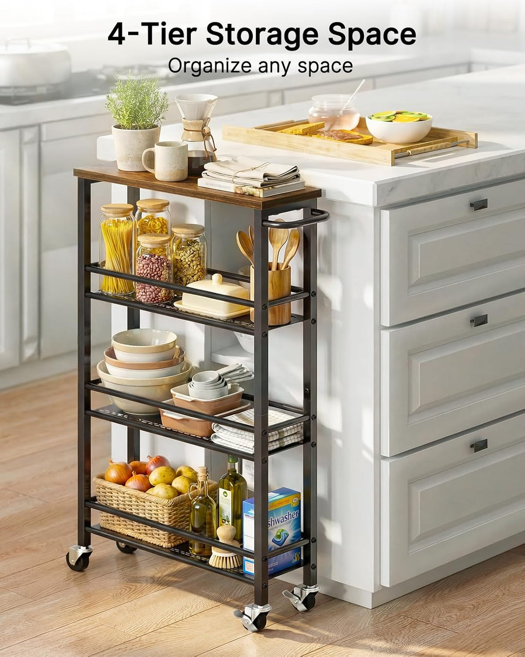 Black Brown 4-Tier Rolling Slim Storage Cart