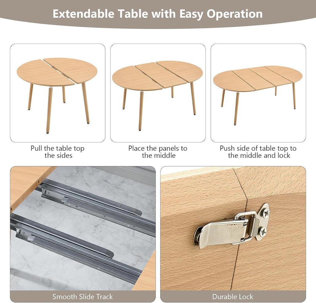 Wood Extendable Round Oval Dining Table